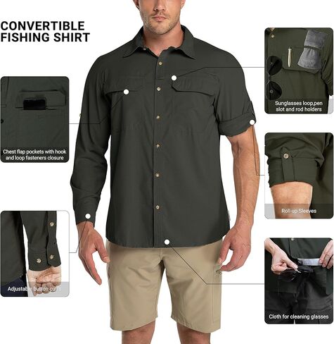 Outdoor Ventures Men's UPF 50+ UV Sun Protection Shirt, Long Sleeve Hiking Fishing Shirt Cooling Quick Dry for Safari Travel in Kuwait