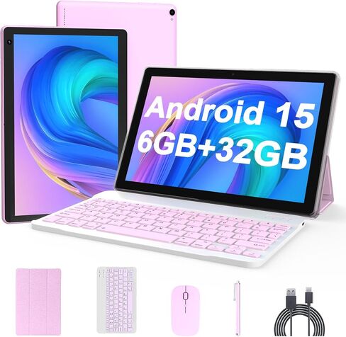 Android 15 Tablet 10 Int ، 2 في 1 أقراص مع قلم الماوس لحالة لوحة المفاتيح ، ذاكرة الوصول العشوائي 6GB 32GB ROM 1TB توسيع ، جهاز لوحي معالج رباعي ، WIFI ، BT ، 1280 × 800 HD ، 6000 مللي أمبير في الساعة ، الكاميرا المزدوجة ، GMS ، عريض L1 in Kuwait