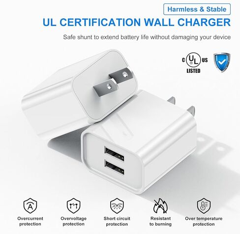 شاحن iPhone وتوصيل الجدار ، سلك كبل البرق 6 قدمًا مع مربع كتلة محول شحن USB مزدوج للمنفذ السريع لـ Apple iPhone 14 Pro Max/13 Pro/12 Mini/11/XR/X/XS Max/8/7s Plus/SE/5C/IPAD in Kuwait