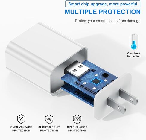 شاحن iPhone وتوصيل الجدار ، سلك كبل البرق 6 قدمًا مع مربع كتلة محول شحن USB مزدوج للمنفذ السريع لـ Apple iPhone 14 Pro Max/13 Pro/12 Mini/11/XR/X/XS Max/8/7s Plus/SE/5C/IPAD in Kuwait