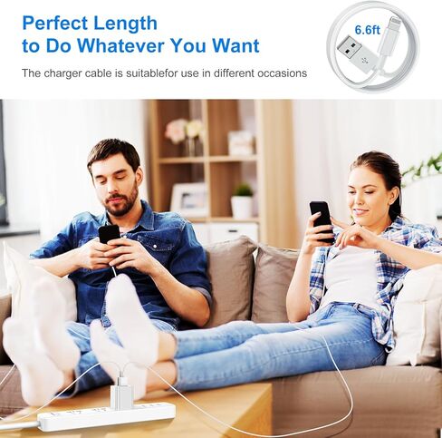 شاحن iPhone وتوصيل الجدار ، سلك كبل البرق 6 قدمًا مع مربع كتلة محول شحن USB مزدوج للمنفذ السريع لـ Apple iPhone 14 Pro Max/13 Pro/12 Mini/11/XR/X/XS Max/8/7s Plus/SE/5C/IPAD in Kuwait
