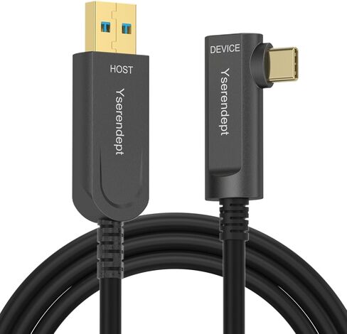 كبلات USB C Optic Optic Cable 50ft ، الزاوية اليمنى عالية السرعة 10 جيجابت في الثانية تمديد المسافات البصرية النشطة لكاميرات الويب ، كاميرات 4K ، VR/AR ، المراكز ، HDDs ، أجهزة العرض والأنظمة الطبية in Kuwait