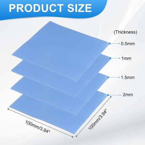 PATIKIL Thermal Pads 100x100mm，0.5mm+1mm+1.5mm+2mm, 8 Pack Silicone Cooling Thermal Pad for CPU GPU IC PCIe M.2 2280 SSD NVMe Heatsink, Blue in Saudi Arabia