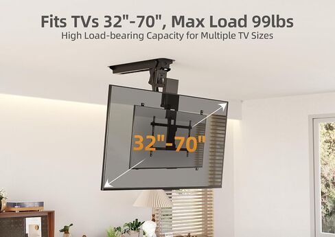 Claiks Ceiling TV Mount-شريحة أزياء كهربائية مزودة بمحركات مع التحكم عن بُعد ، شاشات مسطحة ومنحنية من 32 إلى 70 بوصة ، Max Vesa 600x400mm ، متوافقة مع الأسطح المسطحة والأسود. in Kuwait