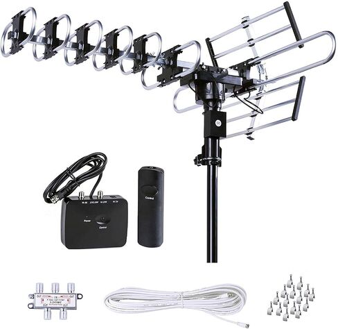 هوائي Fivestar Outdoor HD TV أقوى ما يصل إلى 200 ميل طويل المدى مع دوران 360 درجة مركزي ، وراديو UHF/VHF/FM مع التحكم عن بعد بالأشعة تحت الحمراء المتقدمة بالإضافة إلى مجموعة التثبيت (متجددة) in Saudi Arabia