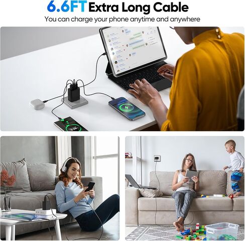 [2-pack] شاحن الجدار USB C ، 80W 4-Port Type C كتلة شحن سريعة ، USBC Multiport Wall Plug PD & QC GAN CURGING CABE مع كابل USB C 6.6 قدمًا لـ iPhone 16/14/14/11/11/11/PRO MAX/XS/XR ، IPAD ، Samsung in Saudi Arabia