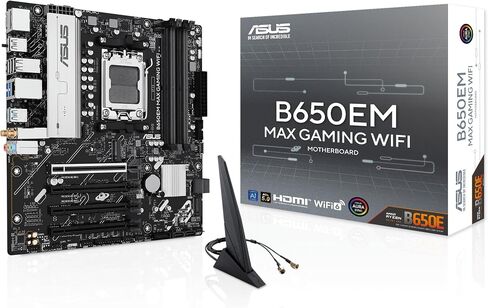 ASUS B650EM MAX Gaming WiFi AMD B650 mATX Motherboard, DDR5, PCIe 5.0 Ready, 3X M.2 Slots, WiFi6, 1Gb Ethernet, DisplayPort, HDMI, Rear USB 10Gbps Type-A & Type-C Ports, BIOS Flashback, Aura Sync in Saudi Arabia