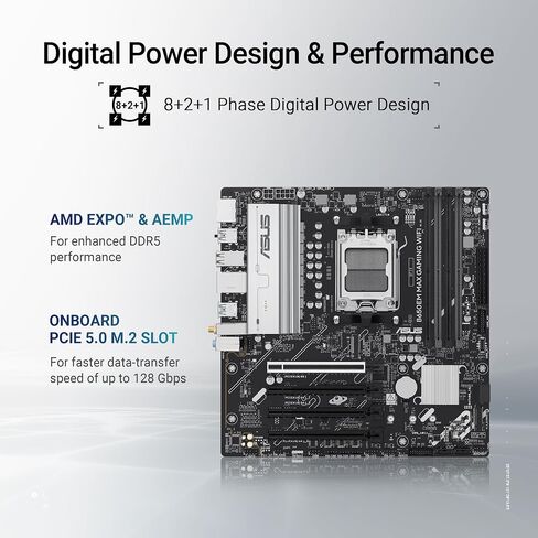 ASUS B650EM MAX Gaming WiFi AMD B650 mATX Motherboard, DDR5, PCIe 5.0 Ready, 3X M.2 Slots, WiFi6, 1Gb Ethernet, DisplayPort, HDMI, Rear USB 10Gbps Type-A & Type-C Ports, BIOS Flashback, Aura Sync in Saudi Arabia