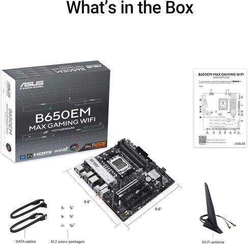 ASUS B650EM MAX Gaming WiFi AMD B650 mATX Motherboard, DDR5, PCIe 5.0 Ready, 3X M.2 Slots, WiFi6, 1Gb Ethernet, DisplayPort, HDMI, Rear USB 10Gbps Type-A & Type-C Ports, BIOS Flashback, Aura Sync in Saudi Arabia