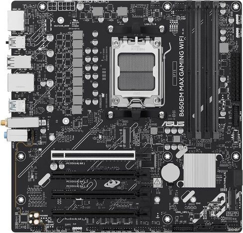 ASUS B650EM MAX Gaming WiFi AMD B650 mATX Motherboard, DDR5, PCIe 5.0 Ready, 3X M.2 Slots, WiFi6, 1Gb Ethernet, DisplayPort, HDMI, Rear USB 10Gbps Type-A & Type-C Ports, BIOS Flashback, Aura Sync in Saudi Arabia