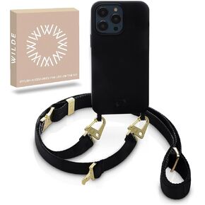 WILDE i Phone 15 Pro Max case with Strap - i Phone Lanyard with TPU Case - Adjustable i Phone Crossbody & Neck Strap with Case - Women & Men - Travel-Stylish-Black in Saudi Arabia
