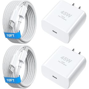 أنا هاتف 16 Pro Max Charger Charging Fast ، 45W USB C Block 2Pack مع استبدال كابل سلك طويل 10 قدمًا لـ iPhone 16/16 Pro/16 Pro Max/16 Plus 15/15 Pro Max/Pro in Kuwait