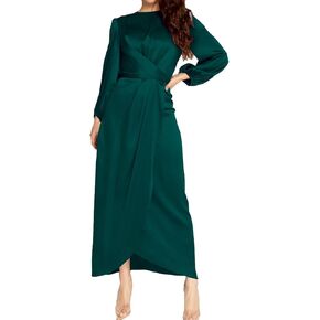 PINUPART Women's Elegant Empire Waist Long Sleeve Satin Maxi Dress in Saudi Arabia