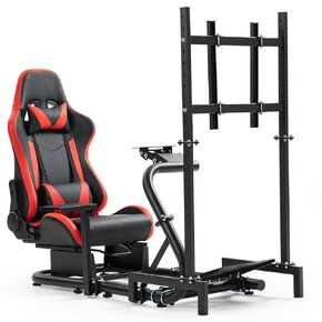 Minneer Handy Racing Simulator Cockpit with Red Seat and TV Stand Fit for Logitech/Thrustmaster/Fanatec G29/G920/T248 Steering wheel Racing Wheel Stand(Wheel, Pedal, Handbrake Not Included) in Kuwait