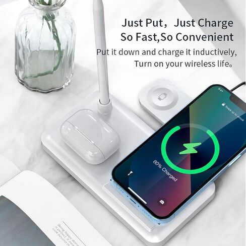 Wireless Charging Station Charger Stand - 4 in 1 Wireless Charger Charging Stand for iPhone12-13 Series, for iWatch and AirPods, for Pencil 1st Generation in Saudi Arabia