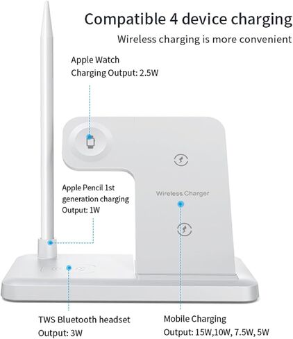 Wireless Charging Station Charger Stand - 4 in 1 Wireless Charger Charging Stand for iPhone12-13 Series, for iWatch and AirPods, for Pencil 1st Generation in Saudi Arabia