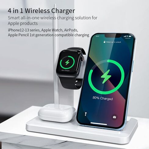 Wireless Charging Station Charger Stand - 4 in 1 Wireless Charger Charging Stand for iPhone12-13 Series, for iWatch and AirPods, for Pencil 1st Generation in Saudi Arabia