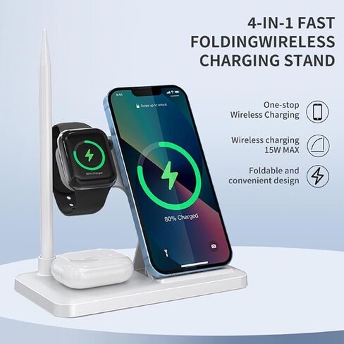 Wireless Charging Station Charger Stand - 4 in 1 Wireless Charger Charging Stand for iPhone12-13 Series, for iWatch and AirPods, for Pencil 1st Generation in Saudi Arabia