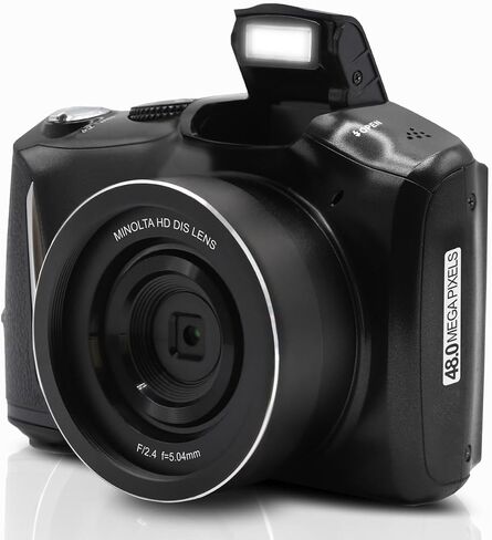 Minolta 48mp Digital Camera-4K Ultra HD Video ، 16x Digital Zoom ، 3.0 "شاشة LCD ، مضاد للانتشار ، الفاصل الزمني ، الكشف عن الوجه ، مرشحات الألوان ، أوضاع المشهد ، بطاقة 32 جيجابايت (أسود) (متجدد) in Saudi Arabia