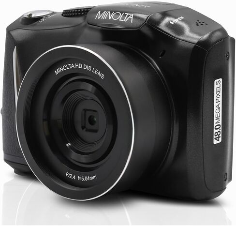 Minolta 48mp Digital Camera-4K Ultra HD Video ، 16x Digital Zoom ، 3.0 "شاشة LCD ، مضاد للانتشار ، الفاصل الزمني ، الكشف عن الوجه ، مرشحات الألوان ، أوضاع المشهد ، بطاقة 32 جيجابايت (أسود) (متجدد) in Saudi Arabia