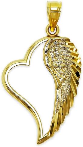 Charm America - Gold Angel Wing inside Heart Charm - 10 Karat Solid Gold in Saudi Arabia
