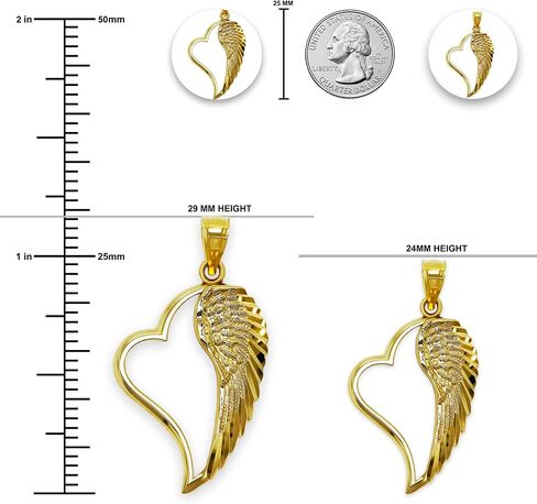 Charm America - Gold Angel Wing inside Heart Charm - 10 Karat Solid Gold in Saudi Arabia