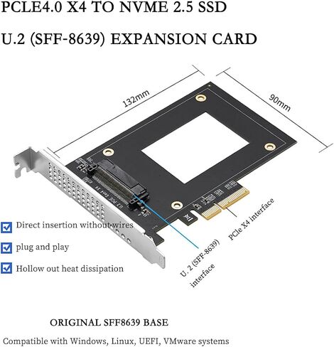 IO-PCE8639A-U2 PCIe 4.0 x4 to U.2 (SFF-8639) Expansion Card – 7000MB/s High-Speed Adapter for 2.5" NVMe SSD, No Power Cable Required, Supports Servers & Workstations in Saudi Arabia