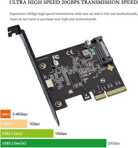 PCIe 3.0 x4 to USB-C Expansion Card – USB 3.2 Gen2x2 20Gbps Adapter with ASM3242 Chipset, High-Speed USB-C Port for Desktop & Server, Compatible with Windows/Linux in Saudi Arabia