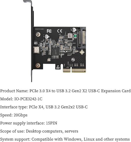 PCIe 3.0 x4 to USB-C Expansion Card – USB 3.2 Gen2x2 20Gbps Adapter with ASM3242 Chipset, High-Speed USB-C Port for Desktop & Server, Compatible with Windows/Linux in Saudi Arabia