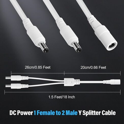 12V DC Power 1-in-2 Out Y-Adapter Splitter Cable 1.5 Feet (2-Pack), 5.5 mm x 2.1 mm DC 1 (Female) to 2 (Male) Y Splitter Supply Adapter Wire,2 Way Y-Cable for CCTV Security Camera, LED Strip, Router in Saudi Arabia