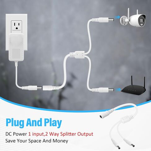 12V DC Power 1-in-2 Out Y-Adapter Splitter Cable 1.5 Feet (2-Pack), 5.5 mm x 2.1 mm DC 1 (Female) to 2 (Male) Y Splitter Supply Adapter Wire,2 Way Y-Cable for CCTV Security Camera, LED Strip, Router in Saudi Arabia