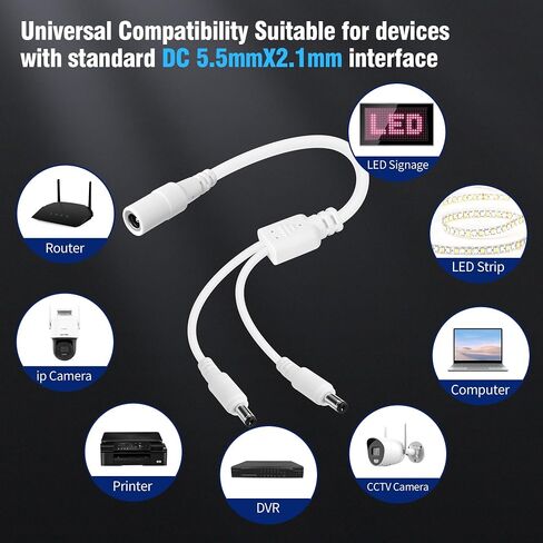 12V DC Power 1-in-2 Out Y-Adapter Splitter Cable 1.5 Feet (2-Pack), 5.5 mm x 2.1 mm DC 1 (Female) to 2 (Male) Y Splitter Supply Adapter Wire,2 Way Y-Cable for CCTV Security Camera, LED Strip, Router in Saudi Arabia