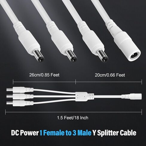 12V DC Power 1-in-2 Out Y-Adapter Splitter Cable 1.5 Feet (2-Pack), 5.5 mm x 2.1 mm DC 1 (Female) to 2 (Male) Y Splitter Supply Adapter Wire,2 Way Y-Cable for CCTV Security Camera, LED Strip, Router in Saudi Arabia