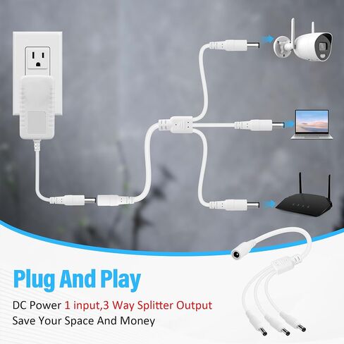 12V DC Power 1-in-2 Out Y-Adapter Splitter Cable 1.5 Feet (2-Pack), 5.5 mm x 2.1 mm DC 1 (Female) to 2 (Male) Y Splitter Supply Adapter Wire,2 Way Y-Cable for CCTV Security Camera, LED Strip, Router in Saudi Arabia