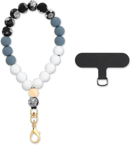 Silicone Beaded Phone Wrist Strap Phone Bracelet Strap with Tether Tab Elastic Hands-Free Wristlet Straps Unique Beaded Bangle Key Chains Marble Car Key Chain Ring for Women Men in Saudi Arabia