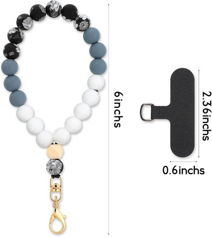 Silicone Beaded Phone Wrist Strap Phone Bracelet Strap with Tether Tab Elastic Hands-Free Wristlet Straps Unique Beaded Bangle Key Chains Marble Car Key Chain Ring for Women Men in Saudi Arabia