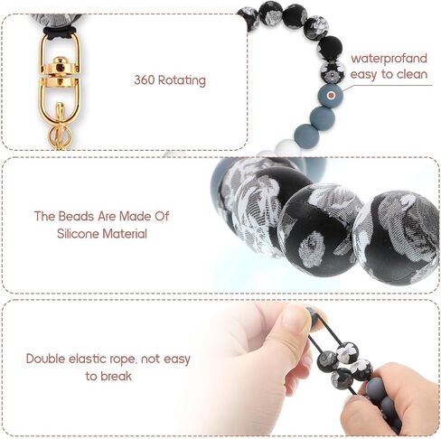 Silicone Beaded Phone Wrist Strap Phone Bracelet Strap with Tether Tab Elastic Hands-Free Wristlet Straps Unique Beaded Bangle Key Chains Marble Car Key Chain Ring for Women Men in Saudi Arabia