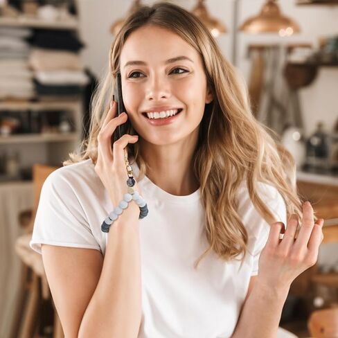 Silicone Beaded Phone Wrist Strap Phone Bracelet Strap with Tether Tab Elastic Hands-Free Wristlet Straps Unique Beaded Bangle Key Chains Marble Car Key Chain Ring for Women Men in Saudi Arabia