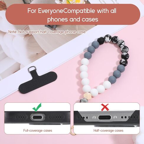 Silicone Beaded Phone Wrist Strap Phone Bracelet Strap with Tether Tab Elastic Hands-Free Wristlet Straps Unique Beaded Bangle Key Chains Marble Car Key Chain Ring for Women Men in Saudi Arabia
