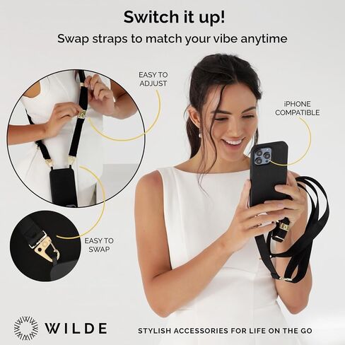 WILDE I PHONE 15 PRO MAX CASE مع STRAP - I Phone Lanyard with TPU CASE - قابل للتعديل I Phone Crossbody & Neck Strap مع CASE - Women & Men - Travel -Styland Black in Saudi Arabia