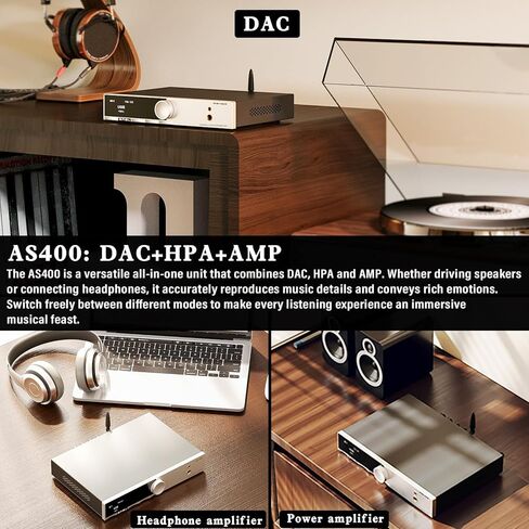 SMSL AS400 مضخم طاقة 165W x 165W DAC سماعة الرأس AMP MA5332M5 رقاقة MM PHERAMP ، USB/COAX/OPT/HDMI ARC/RCA/PHONO إدخال 2.1 قناة مكبر صوت/SUBWOOFR in Kuwait