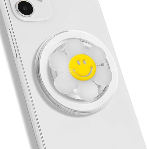 Magnetic Luminous Smiley Flower Mobile Phone Grip: Swappable & Collapsible Grip for Phones & Tablets (White) in Kuwait