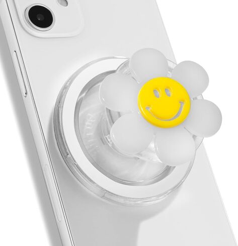 Magnetic Luminous Smiley Flower Mobile Phone Grip: Swappable & Collapsible Grip for Phones & Tablets (White) in Kuwait