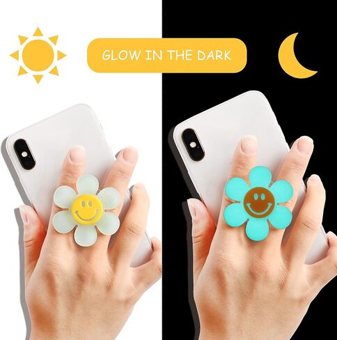 Magnetic Luminous Smiley Flower Mobile Phone Grip: Swappable & Collapsible Grip for Phones & Tablets (White) in Kuwait