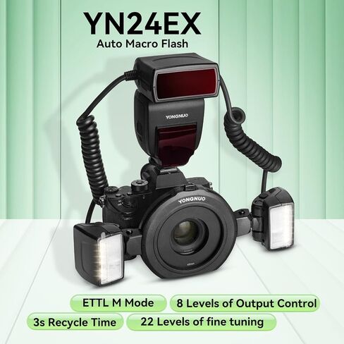 يونغنو YN24EX S ماكرو فلاش سبيدلايت، GN18 TTL مع 2 رأس فلاش 7 حلقات محول، لكاميرات سوني a6600 a6500 a6400 a7R4 a7R3 a7S3 a7S3 in Saudi Arabia
