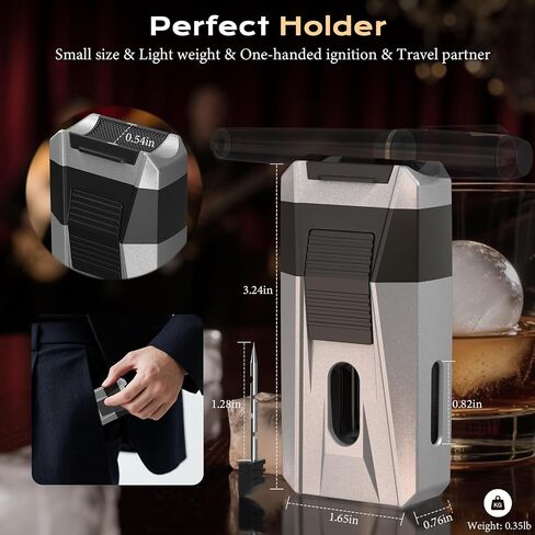 Torch Lighter with Cutter, Holder, Draw Enhancer Tool, Dual Jet Flame, Refillable Butane Torch Lighter, Windproof Lighters for Men with a Gift Box, Butane Lighter for Candles, Travel (Without Butane) in Saudi Arabia