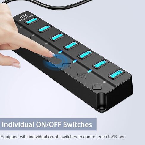 USB Hub 3.0, 7-Port USB Hub Splitter with Individual On/Off Switches and Lights Compatible with MacBook, Laptop, Surface Pro, PS4, PC, Flash Drive, Mobile HDD in Saudi Arabia