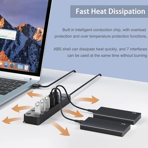 USB Hub 3.0, 7-Port USB Hub Splitter with Individual On/Off Switches and Lights Compatible with MacBook, Laptop, Surface Pro, PS4, PC, Flash Drive, Mobile HDD in Saudi Arabia