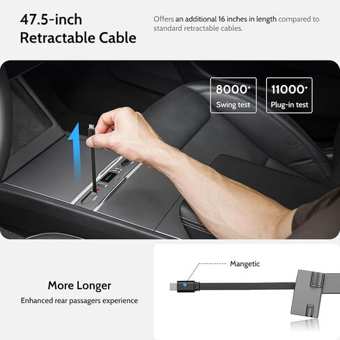 Max 132W Dual Type-C USB Hub, Tesla New Model Y Juniper (2026/2025) Accessories, 5 in 1 Fast Charger for iPhone 16/15 Series, 2-Retractable Cable & 3-Port Docking Station in Kuwait