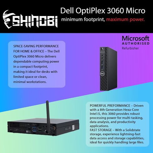Dell 3060 Optiplex Mini PC | Intel Core i5-8500t | ذاكرة الوصول العشوائي 8 جيجابايت | 256GB NVME | بنيت في AX210 Wi-Fi Bt | Windows 11 Pro | كمبيوتر سطح المكتب الصغير (متجدد) in Saudi Arabia